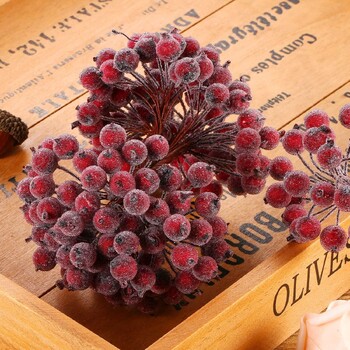 80/20 τεμ. Artificial Holly Berries Mini Simulation Cherry Stamen Berry Frosted Double Head Fake Berries για διακόσμηση Χριστουγεννιάτικου πάρτι