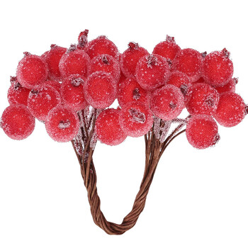 80/20 τεμ. Artificial Holly Berries Mini Simulation Cherry Stamen Berry Frosted Double Head Fake Berries για διακόσμηση Χριστουγεννιάτικου πάρτι