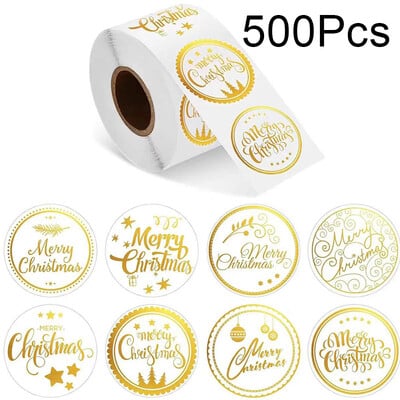 500 ks/rola Scrapbooking samolepky priehľadná zlatá strieborná fólia Veselé Vianoce vianočný stromček snehové vločky los darčekové štítky nálepka