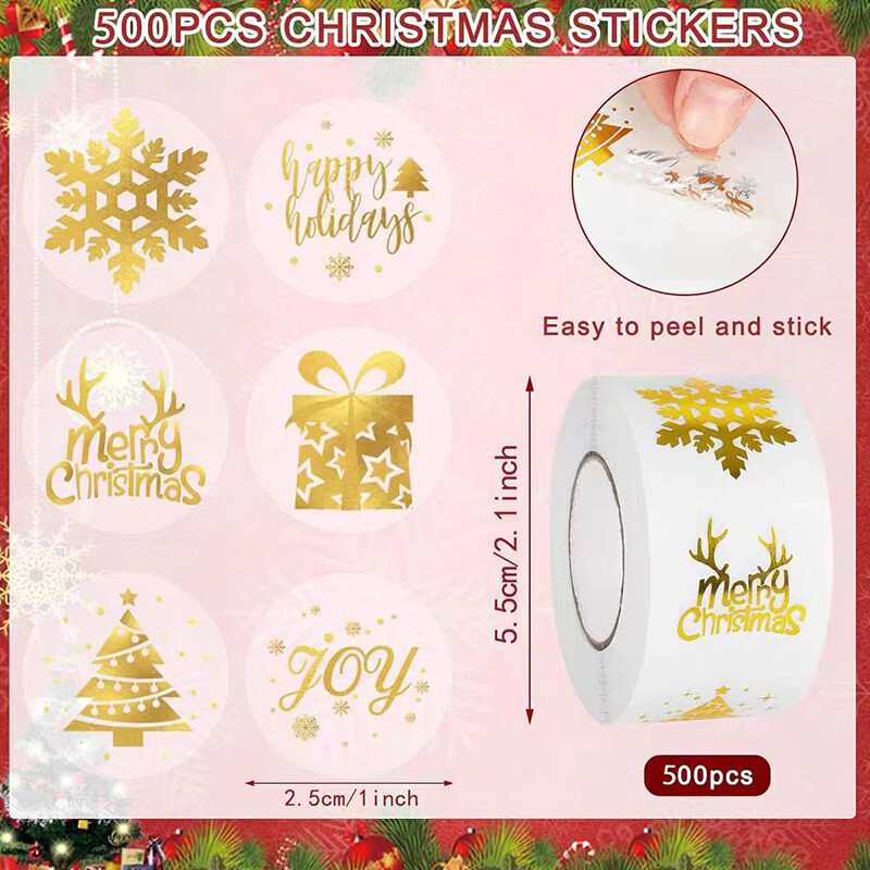 500 ks/rola Scrapbooking samolepky priehľadná zlatá strieborná fólia Veselé Vianoce vianočný stromček snehové vločky los darčekové štítky nálepka