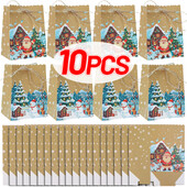 5/10 ks vianočných kraftových papierových tašiek, Santa Claus, snehuliak, vianočná párty taška, vianočné cukríky, sušienky, darčeková taška, baliaci materiál