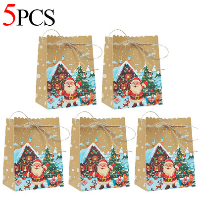 5/10 ks vianočných kraftových papierových tašiek, Santa Claus, snehuliak, vianočná párty taška, vianočné cukríky, sušienky, darčeková taška, baliaci materiál