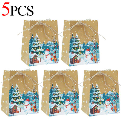5/10 ks vianočných kraftových papierových tašiek, Santa Claus, snehuliak, vianočná párty taška, vianočné cukríky, sušienky, darčeková taška, baliaci materiál
