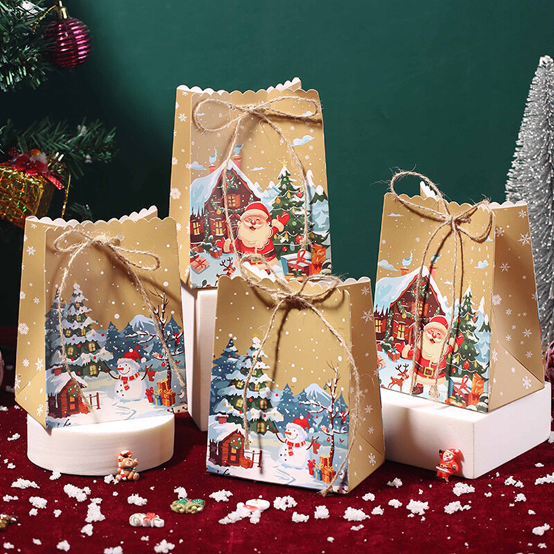 5/10 ks vianočných kraftových papierových tašiek, Santa Claus, snehuliak, vianočná párty taška, vianočné cukríky, sušienky, darčeková taška, baliaci materiál
