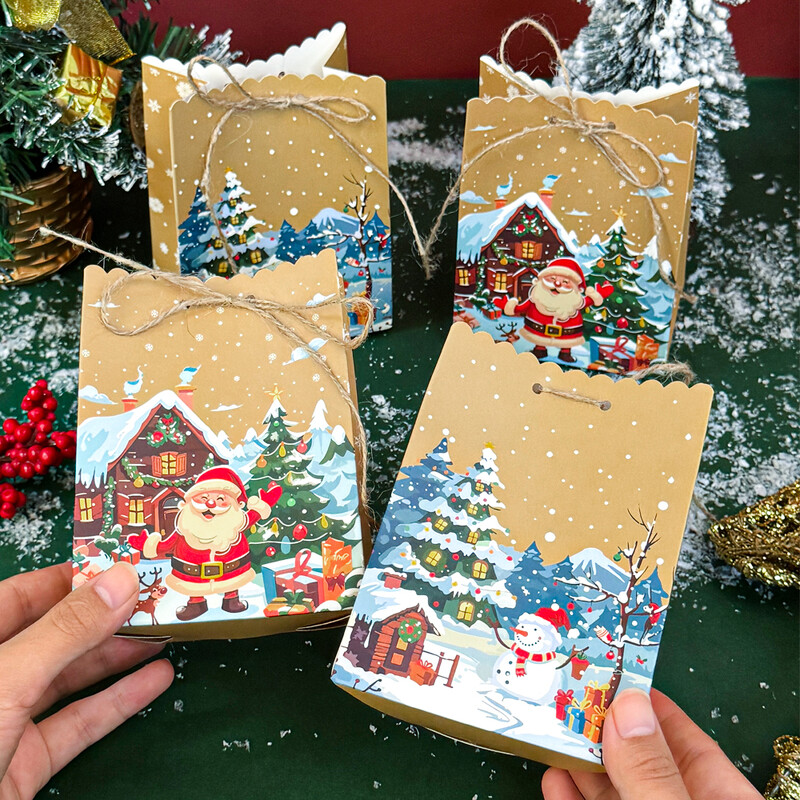5/10 ks vianočných kraftových papierových tašiek, Santa Claus, snehuliak, vianočná párty taška, vianočné cukríky, sušienky, darčeková taška, baliaci materiál