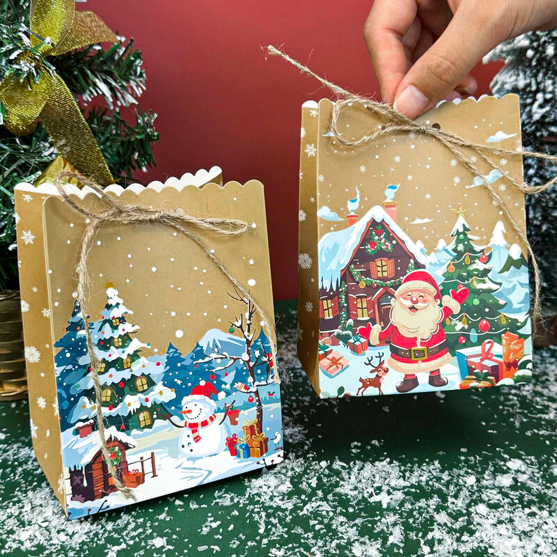 5/10 ks vianočných kraftových papierových tašiek, Santa Claus, snehuliak, vianočná párty taška, vianočné cukríky, sušienky, darčeková taška, baliaci materiál