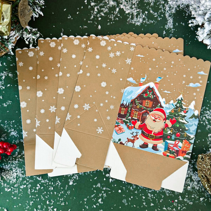 5/10 ks vianočných kraftových papierových tašiek, Santa Claus, snehuliak, vianočná párty taška, vianočné cukríky, sušienky, darčeková taška, baliaci materiál