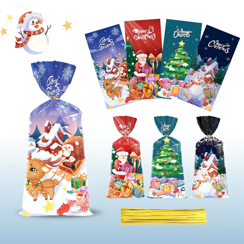 50 ks Veselé Vianoce Cukrovinky Tašky Santa Claus Darčekové balenie sušienok Taška Vianočná dekorácia pre domácnosť Navidad Noel Nový rok 2025
