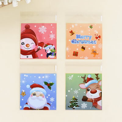 100 ks vianočných sušienok, cukríkových vrecúšok, Santa Claus, snehuliak, sušienky, občerstvenie, plastové baliace vrecká, novoročné, vianočné párty potreby.