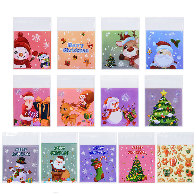 100 ks vianočných sušienok, cukríkových vrecúšok, Santa Claus, snehuliak, sušienky, občerstvenie, plastové baliace vrecká, novoročné, vianočné párty potreby.