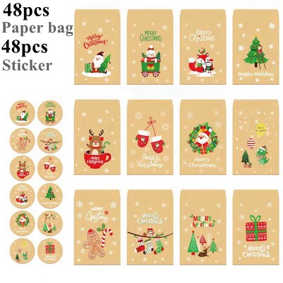 24/48 Vnt Kalėdinis kraftpopierinis maišelis su sausainiu vyniojamas dovanų voko papuošimas Naujųjų 2025 metų Kalėdų vakarėlio maišelis 2024 m. Kalėdos