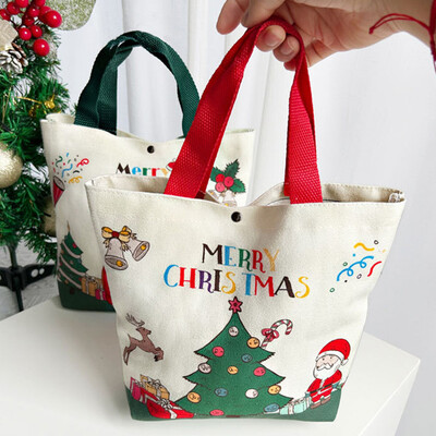 Коледна подаръчна чанта Карикатура Дядо Коледа Elk Xmas Tree Handheld Canvas Bag Merry Christmas Decor Natal Navidad Честита Нова Година 2025