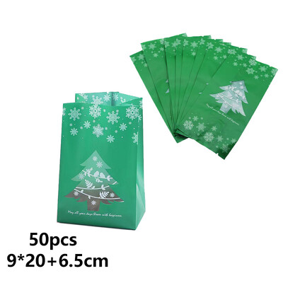 50 ks vianočných nugátových tašiek, vianočné novoročné párty, Santa Elk Cookie, plastové vrecko, vianočné potreby, snehová vločka, chrumkavé baliace vrecko