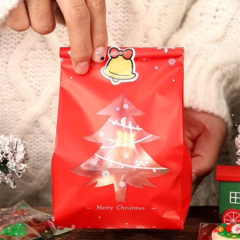 50 ks vianočných nugátových tašiek, vianočné novoročné párty, Santa Elk Cookie, plastové vrecko, vianočné potreby, snehová vločka, chrumkavé baliace vrecko