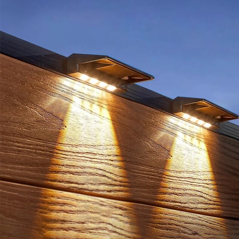 Pachet de 2 lumini solare de perete 4 LED-uri lumini solare de gard lumini de exterior rezistente la apă lumini solare de punte lumini de perete pentru stâlp de gard calea din curte