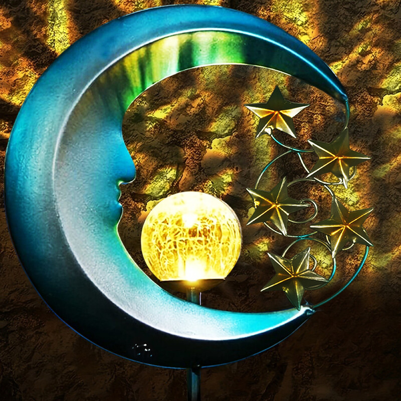 1vnt mėnulio formos saulės energija varomas metalinis pasakų žibintas – vandeniui atsparus LED kraštovaizdžio šviestuvas, puikiai tinkantis kiemo ir kiemo dekoravimui