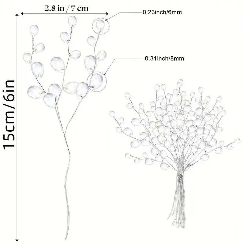 50 vienetų gražių krištolinių pumpurų šakelių Kūrybinis „pasidaryk pats“ krištolo gėlė, paprastas skaidrus dirbtinis puokštės vestuvių dekoravimas