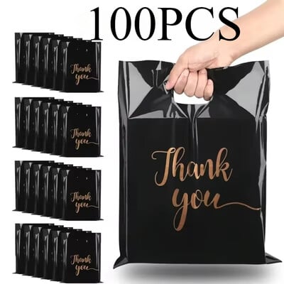 100PCS Μαύρη Ευχαριστώ Τσάντα Πλαστική Χειρός Ευχαριστώ Δώρο Συσκευασία Επέτειος Χριστουγεννιάτικα γενέθλια Γαμήλιο πάρτι