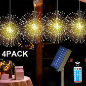 Solárne ohňostroje 8 režimov Starburst guľová lampa diaľkové ovládanie vodotesné závesné solárne rozprávkové svetlo záhrada párty