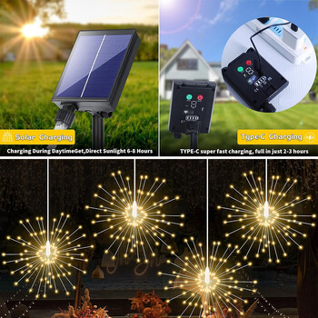 Solar Firework Lights 8 Mode Starburst Sphere Lamp Τηλεχειριστήριο Αδιάβροχο κρεμαστό ηλιακό φως Fairy Yard Party Garden