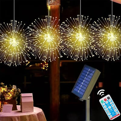 Solárne ohňostroje 8 režimov Starburst guľová lampa diaľkové ovládanie vodotesné závesné solárne rozprávkové svetlo záhrada párty