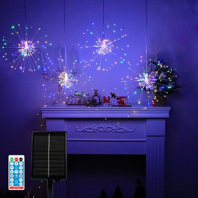Solárne ohňostroje 8 režimov Starburst guľová lampa diaľkové ovládanie vodotesné závesné solárne rozprávkové svetlo záhrada párty