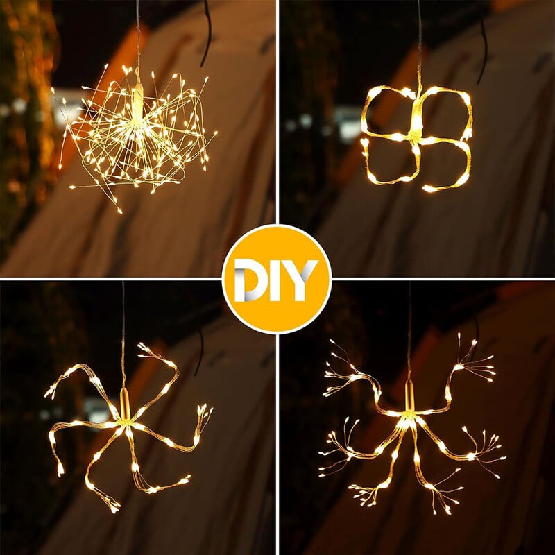 Solárne ohňostroje 8 režimov Starburst guľová lampa diaľkové ovládanie vodotesné závesné solárne rozprávkové svetlo záhrada párty