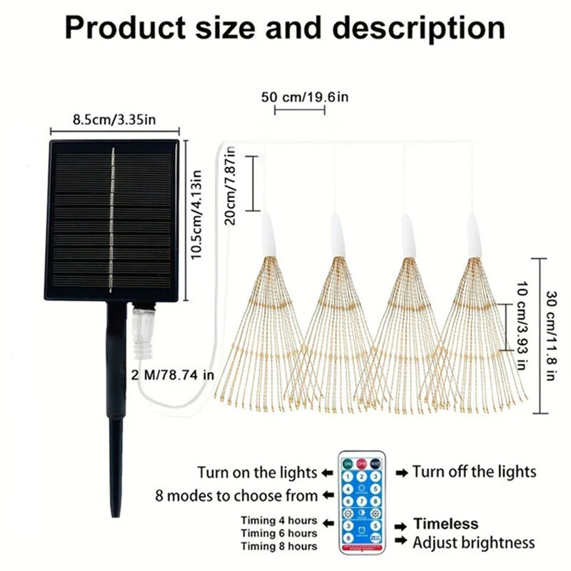 Solárne ohňostroje 8 režimov Starburst guľová lampa diaľkové ovládanie vodotesné závesné solárne rozprávkové svetlo záhrada párty