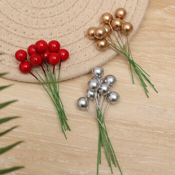 Τεχνητά μίνι κόκκινα μούρα Cherry Stamen Fake Holly Berry Flowers Pearl Beads DIY Στολίδι στεφάνι για το χριστουγεννιάτικο δέντρο