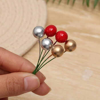 Τεχνητά μίνι κόκκινα μούρα Cherry Stamen Fake Holly Berry Flowers Pearl Beads DIY Στολίδι στεφάνι για το χριστουγεννιάτικο δέντρο