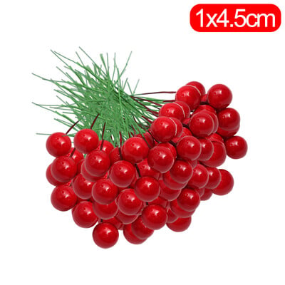 Umelé mini červené bobule, čerešňové tyčinky, umelé kvety cezmíny, perlové korálky, DIY vianočná ozdoba na stromček, veniec