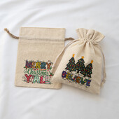 12 komada božićnog nakita Poklon Vrećica s uzicom Djed Mraz Snjegović Pamuk Laneno Platno Vrećica od jute Slatkiši Jabuka Džep