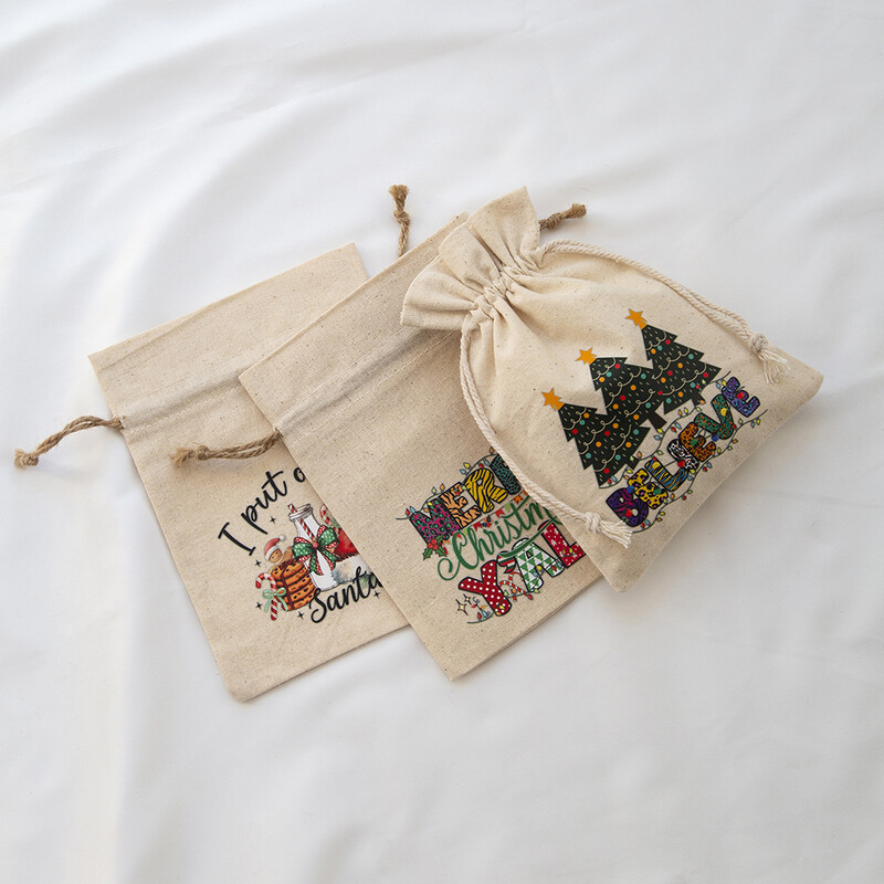 12 bucăți bijuterii de Crăciun, cadou, geantă cu șnur Moș Crăciun, om de zăpadă, bumbac, pânză de pânză, in, pânză, jută, bomboane, bunătăți, buzunar cu mere