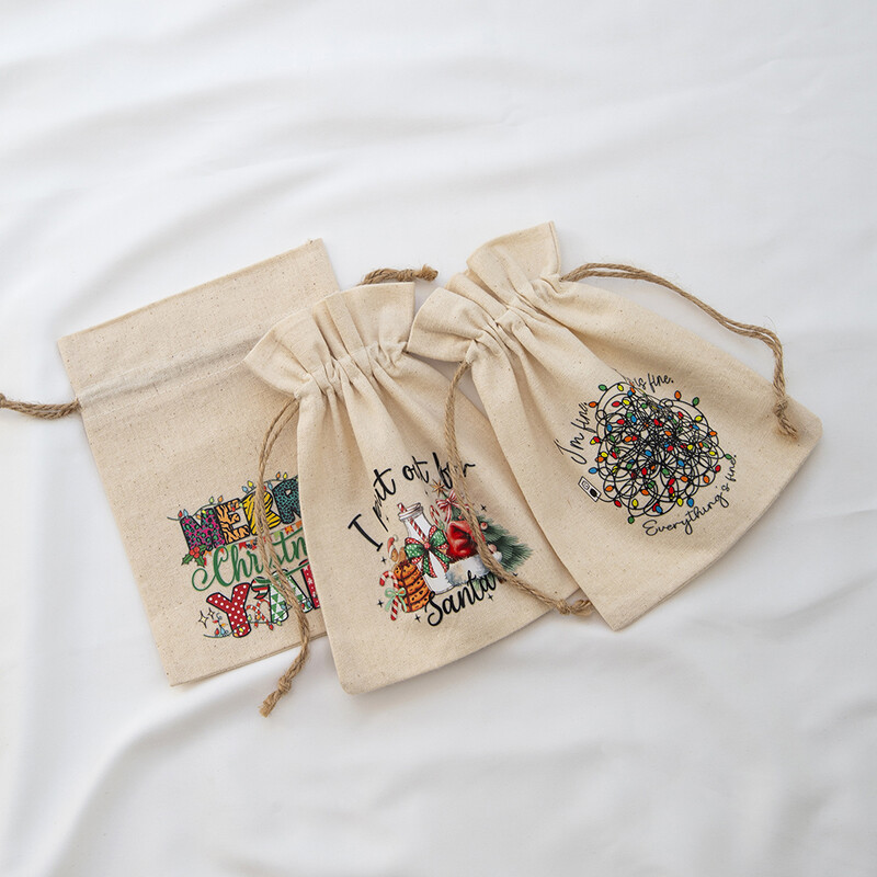 12 bucăți bijuterii de Crăciun, cadou, geantă cu șnur Moș Crăciun, om de zăpadă, bumbac, pânză de pânză, in, pânză, jută, bomboane, bunătăți, buzunar cu mere