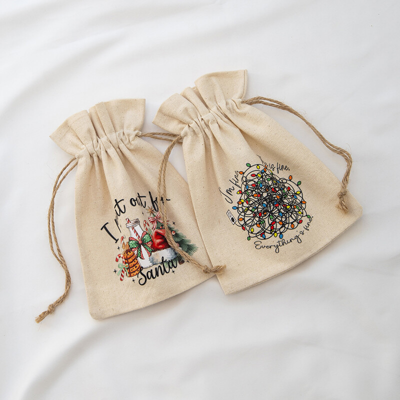 12 bucăți bijuterii de Crăciun, cadou, geantă cu șnur Moș Crăciun, om de zăpadă, bumbac, pânză de pânză, in, pânză, jută, bomboane, bunătăți, buzunar cu mere