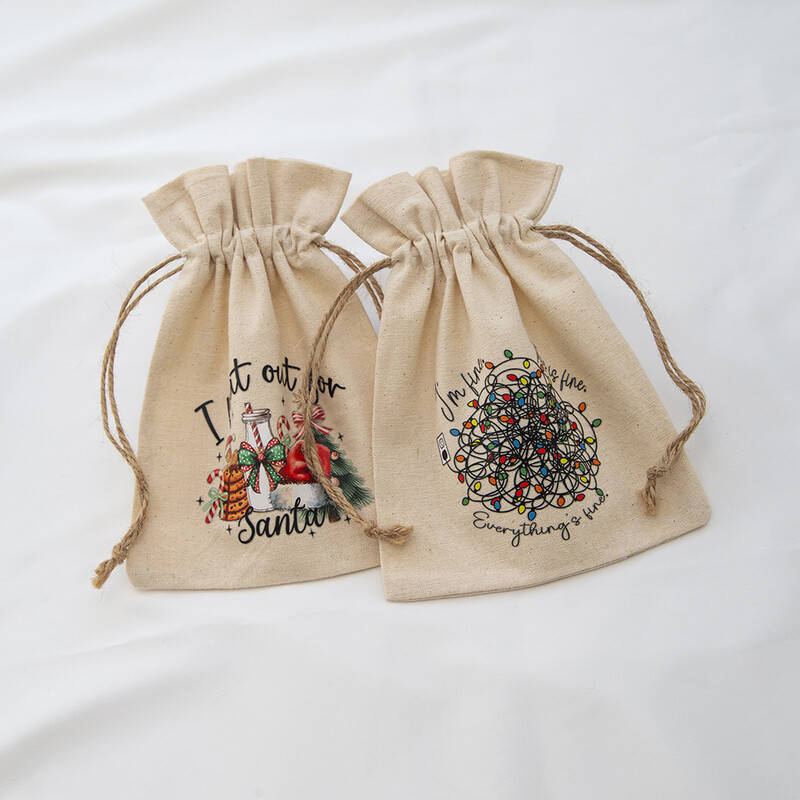 12 bucăți bijuterii de Crăciun, cadou, geantă cu șnur Moș Crăciun, om de zăpadă, bumbac, pânză de pânză, in, pânză, jută, bomboane, bunătăți, buzunar cu mere