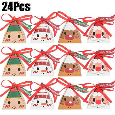 12/24db karácsonyi cukorka díszdoboz címke szalaggal Rajzfilm süti csokoládé csomagolódobozok 2025 karácsonyi újévi parti Navidad Noel