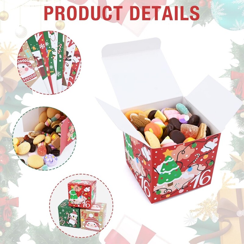 24 db DIY Adventi naptár csemegedobozok 24 napos visszaszámlálás karácsonyig ajándékdobozok Karácsonyi parti ünnepi édességdoboz esküvői dekorációhoz