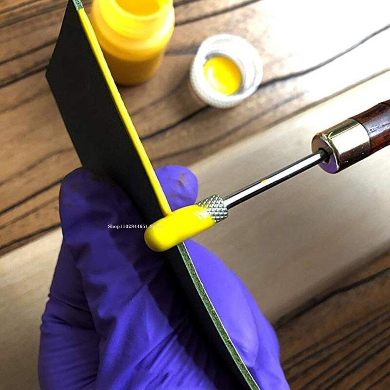 DIY rozsdamentes acél fa nyéllel bőr szélű olajtoll kétvégű ragasztóval bevont roller stick bőr készítő eszköz színező toll