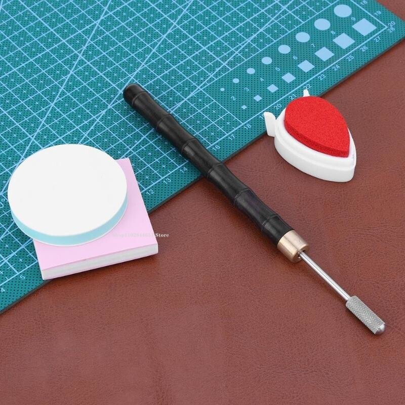 DIY rozsdamentes acél fa nyéllel bőr szélű olajtoll kétvégű ragasztóval bevont roller stick bőr készítő eszköz színező toll