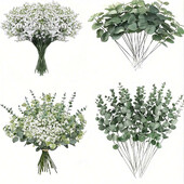 15/30 ks Umelé kvety Baby's Breath, listy eukalyptu, umelý kvet na svadobnú kyticu, dekoráciu do izby