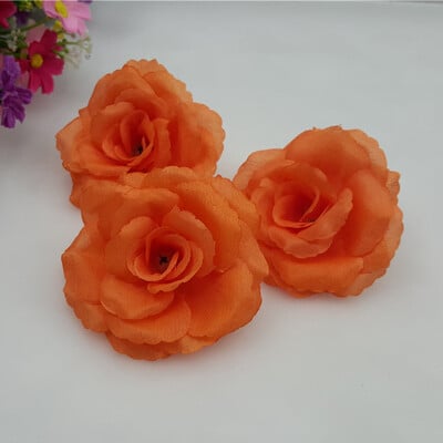 10 ks 8 cm oranžovobiele umelé ružové kvetinové hlavičky z hodvábu, DIY svadobné dekorácie do domu, slávnostné párty potreby, látkové kvety