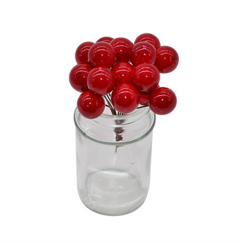 50τμχ Mini Pearl Plastic Stamens Artificial Flowers Fruit Stamens Cherry for Wedding Christmas DIY Gift Box Στεφάνια Διακόσμηση