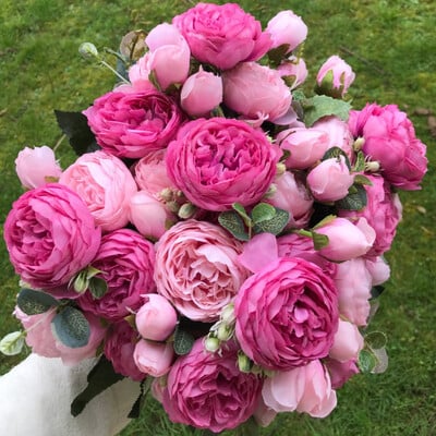 2018 Silk Rose Peony Τεχνητά λουλούδια Όμορφη ανθοδέσμη Flores για γαμήλιο πάρτι Διακόσμηση σπιτιού Mariage Fake Flowers A49B25