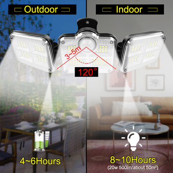 20w Solar Light 122/333led IP65 Αδιάβροχο Εσωτερικό Ηλιακό Φωτιστικό Κήπου με Ρυθμιζόμενη κεφαλή Ευρεία Γωνία Φωτισμού με 3 Λειτουργίες