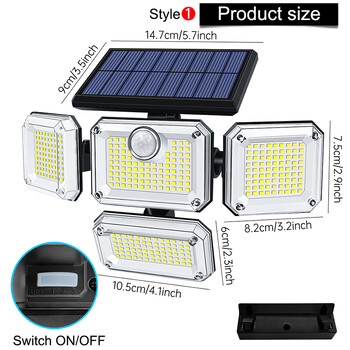 20w Solar Light 122/333led IP65 Αδιάβροχο Εσωτερικό Ηλιακό Φωτιστικό Κήπου με Ρυθμιζόμενη κεφαλή Ευρεία Γωνία Φωτισμού με 3 Λειτουργίες