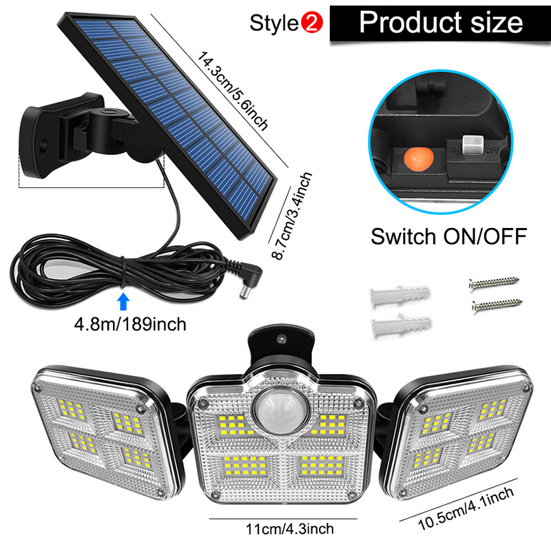 20W solárne svetlo 122/333LED IP65 vodotesné vonkajšie/vnútorné solárne záhradné svietidlo s nastaviteľnou hlavou, širokým uhlom osvetlenia s 3 režimami