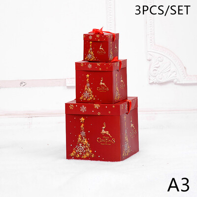 Papirnata božićna poklon kutija od 3 kom. Božićna kutija za slatkiše Lagani festivalski ukrasi Kvadratni ukras koji se može složiti