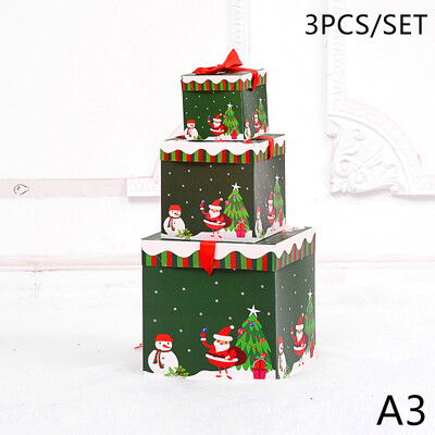 Papirnata božićna poklon kutija od 3 kom. Božićna kutija za slatkiše Lagani festivalski ukrasi Kvadratni ukras koji se može složiti