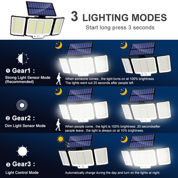 Solar Light Outdoor 328/348 LED Ενσωματωμένος Super Bright Αισθητήρας Κίνησης Ισχυρή Ισχύς IP65 Αδιάβροχο 3 Λειτουργίες Τοίχος κήπου